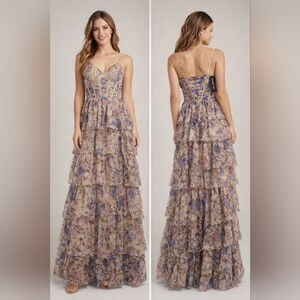 NWT Blondie Nites Floral Mesh Tiered Maxi Dress Corset Bodice Fairycore Prom 3